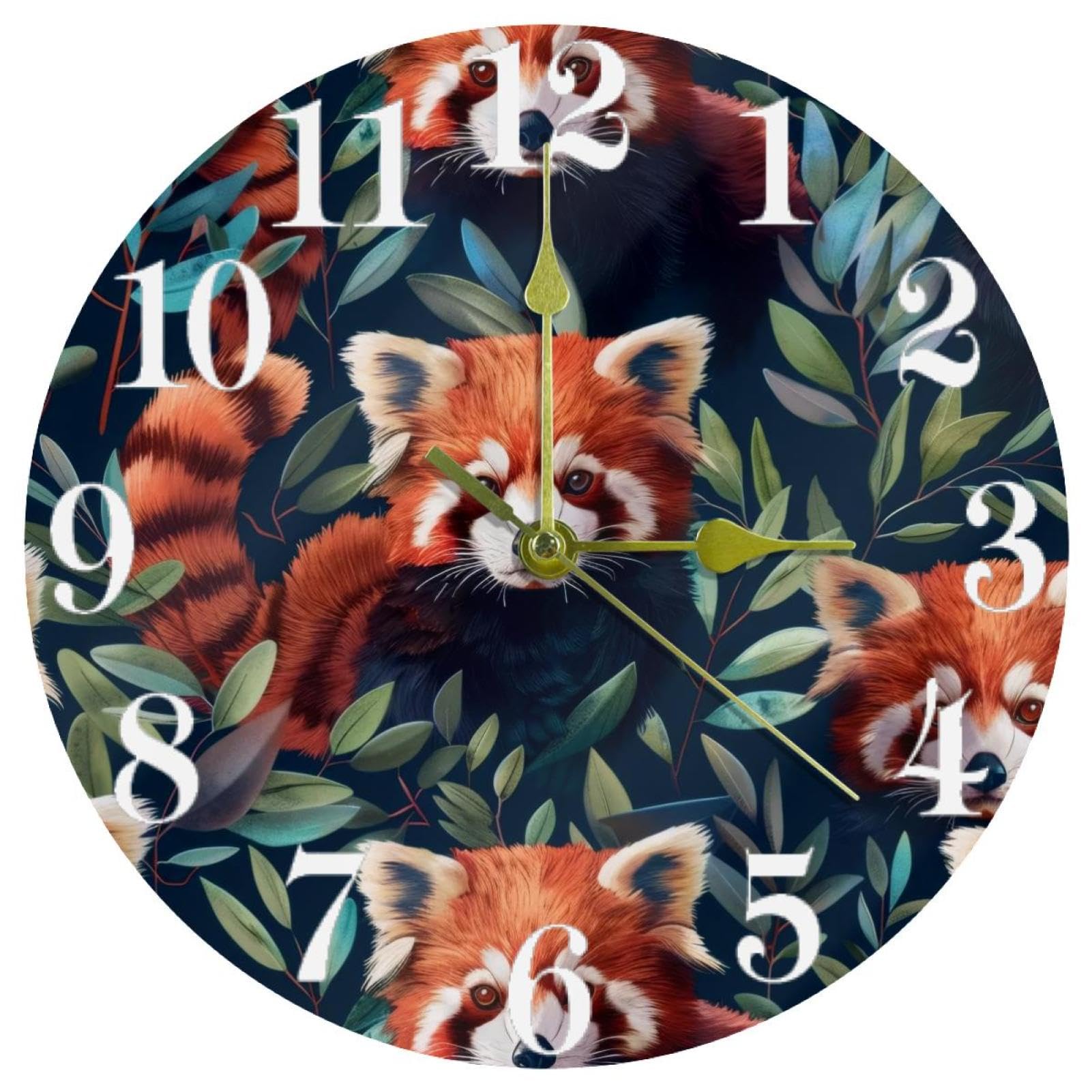 Horloge murale silencieuse pour chambre enfant motif panda rouge ronde