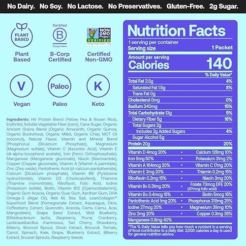 Miniatura 35 de Happy Viking Proteína de fresa + superalimentos en polvo, creado por Venus Williams, 0.71 oz de proteína, bajo en carbohidratos, ceto, vegano, sin