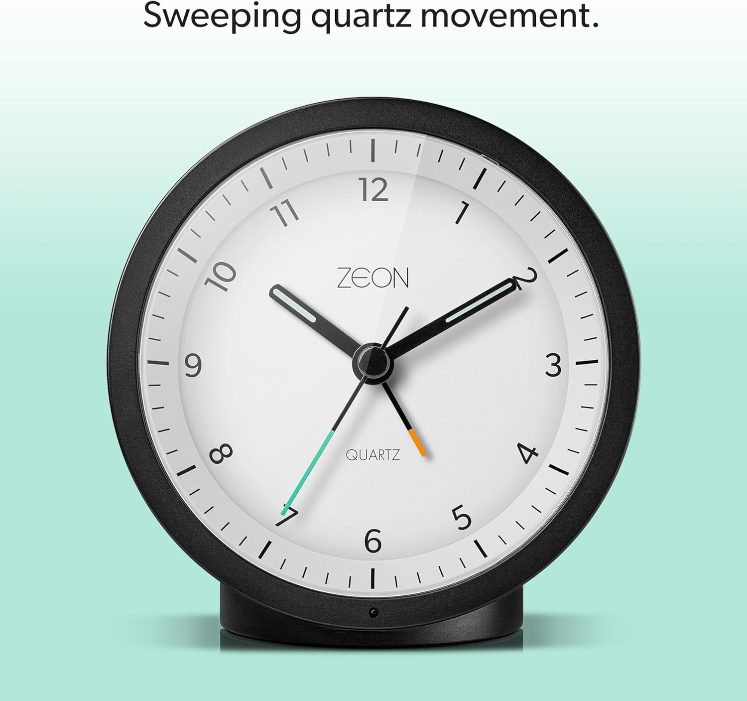 ZEON Round Analogue Alarm Clock with Light and Snooze Function, Silent Non-Tick Bedside Battery Powered Alarm Clock in Black & White, CE4552