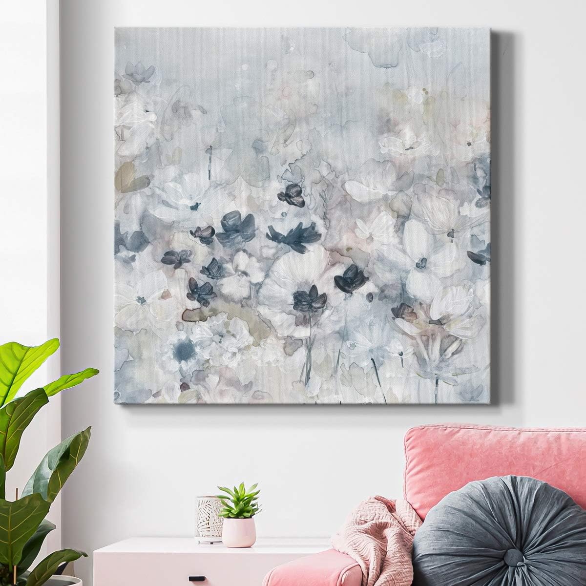 Square Canvas Wall Art Gallery Print Abstract Flower Picture Painting Modern Home Decoration for Living Room Kitchen Bedroom Bathroom Office, Ready to Hang