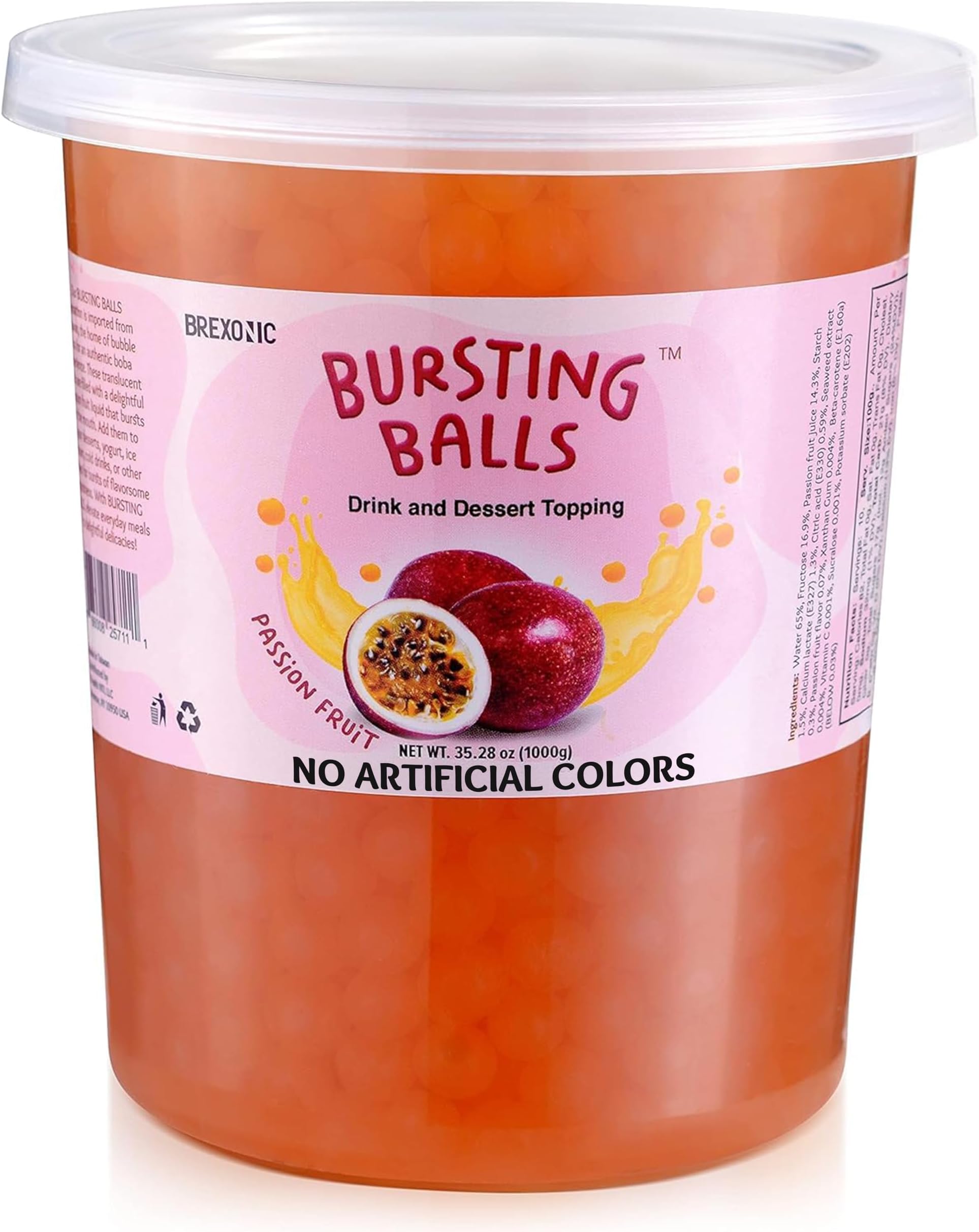 BREXONIC Popping Boba Pearls Bursting Tea Balls Drink & Dessert Topping Strawberry Mango Blueberry Passion Fruit Flavored Bubble Tea Pearls (Passion Fruit, 2 LB Pack of 1)