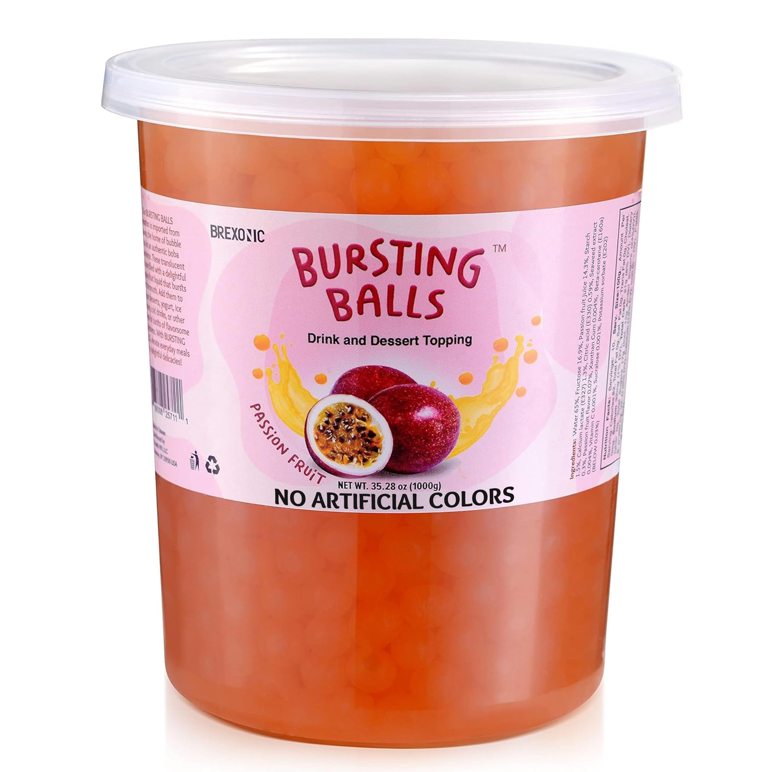 BREXONIC Popping Boba Pearls Bursting Tea Balls Drink & Dessert Topping Strawberry Mango Blueberry Passion Fruit Flavored Bubble Tea Pearls (Passion Fruit, 2 LB Pack of 1)
