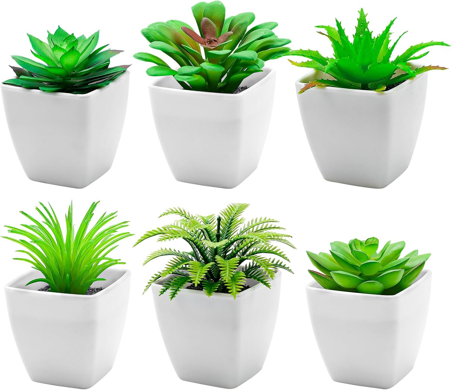 Set of 6 Artificial Succulents in Pot Mini Artificial Plants Like Real Easy Care Table Decoration without Watering Decorative Small Plants for Living Room Office & Bathroom
