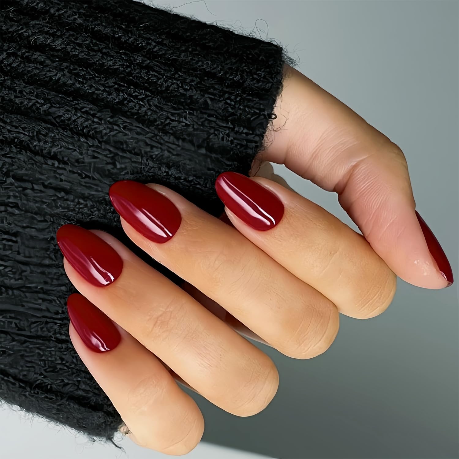 SXVME Red False Nails Short Oval, Simple Acrylic Press on Nails Short, Wine Red Fake Nails Short