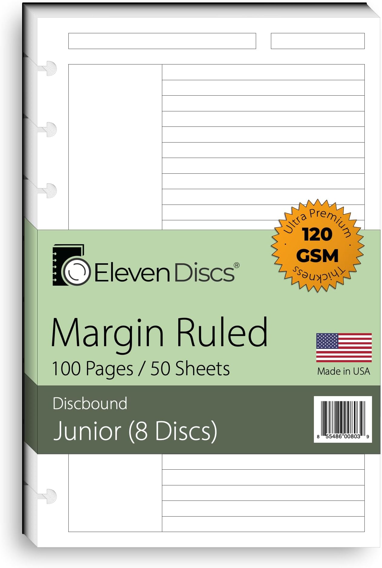 - Discbound Paper, Junior Size Margin Ruled Sheets - Premium 120gsm Heavyweight Notebook & Planner Refills - 8 Discs, 5.5 x 8.5 in - Punched for Circa, Arc, TUL (50 Sheets)