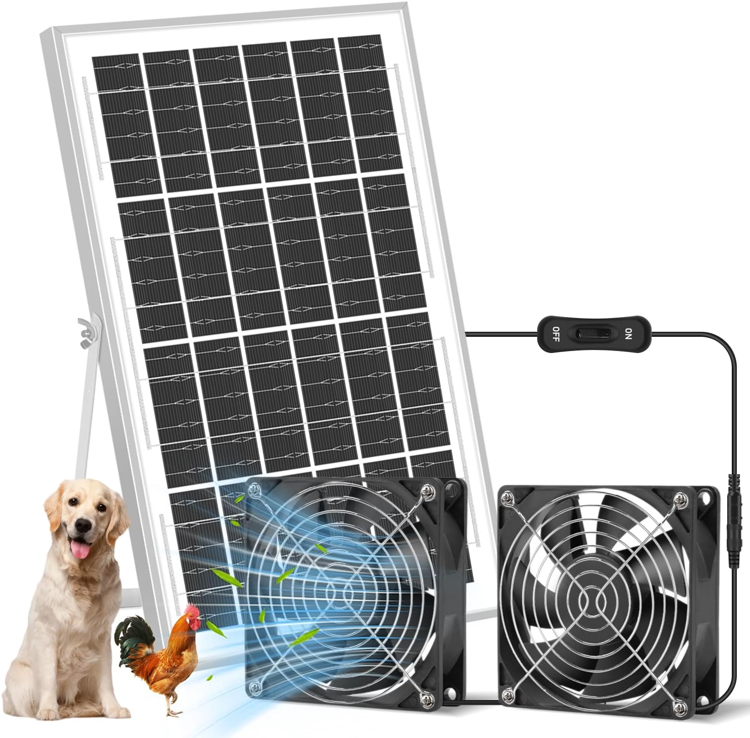Solar Exhaust Fan, 20W Waterproofed Solar Panel + Two 4.72" Ventilation Vent Fan, Solar Powered Fan Kit, High Speed Solar Powered Exhaust Fan for Shed, Chicken Coop, Greenhouse, Dog House