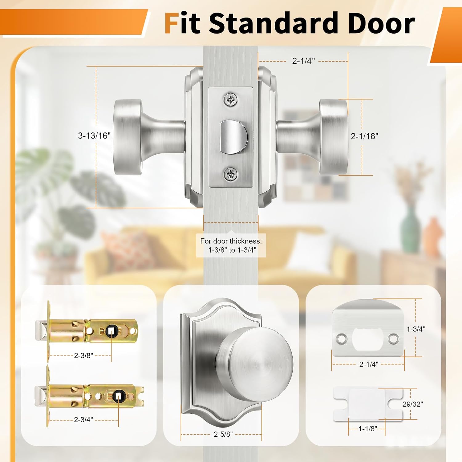 Probrico Brushed Nickel Door Knobs, Passage Door Knobs for Closet Hallway, Heavy Duty Interior Closet Door Knob, 6 Pack