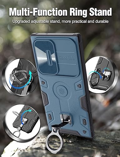 Miniatura 2 de Nillkin Funda para Samsung Galaxy S23 Ultra con cubierta deslizante para cámara y soporte mejorado, grado mil, a prueba de golpes, S23 Ultra para