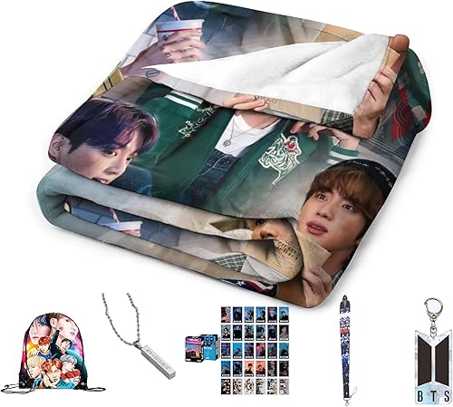 Miniatura 1 de BT-S Merch - Manta de regalo Kpop (bolsa, collar, tarjeta de fotos, llavero) Cozy Idol Singer Merchandise