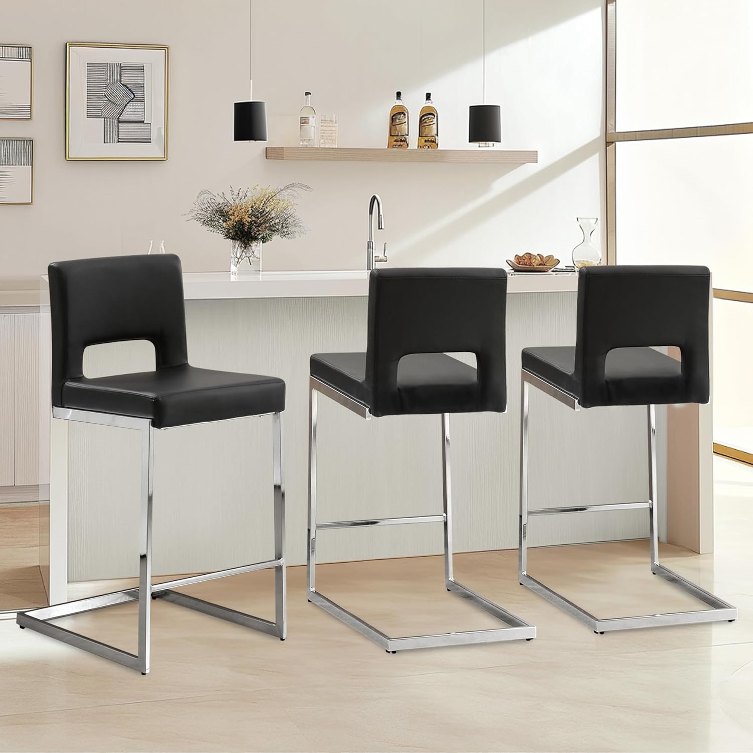 Amazon.com: Bekrvio Counter Height Bar Stools Set of 3, Modern Counter ...