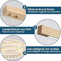 Mikeru 100cm Tölgy Függőlámpa Dimmelhető Távirányítóval 3000-6000K Memóriafunkcióval 6