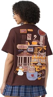 The Souled Store Gilmore Girls: You Have Been Gilmored Women and Girls Short Sleeves Round Neck Brown Printed Cotton Overs... Price In India