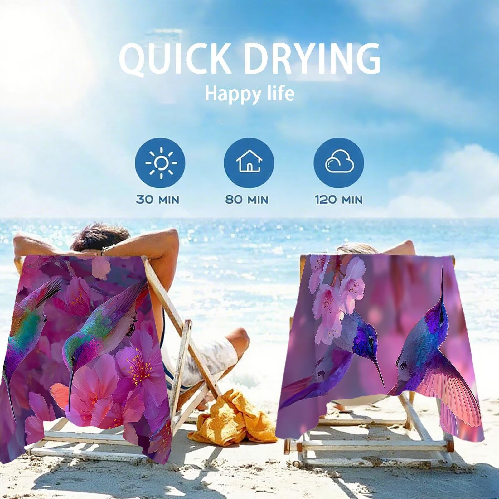 Ręcznik plażowy z mikrofibry 85 x 170 cm prześcieradło plażowe przeciw piaskowi ptakom ręcznik plażowy XXL kwiatowy ręcznik plażowy szybkoschnący, miękki ultrachłonny szybkoschnący do podróży, sauny
