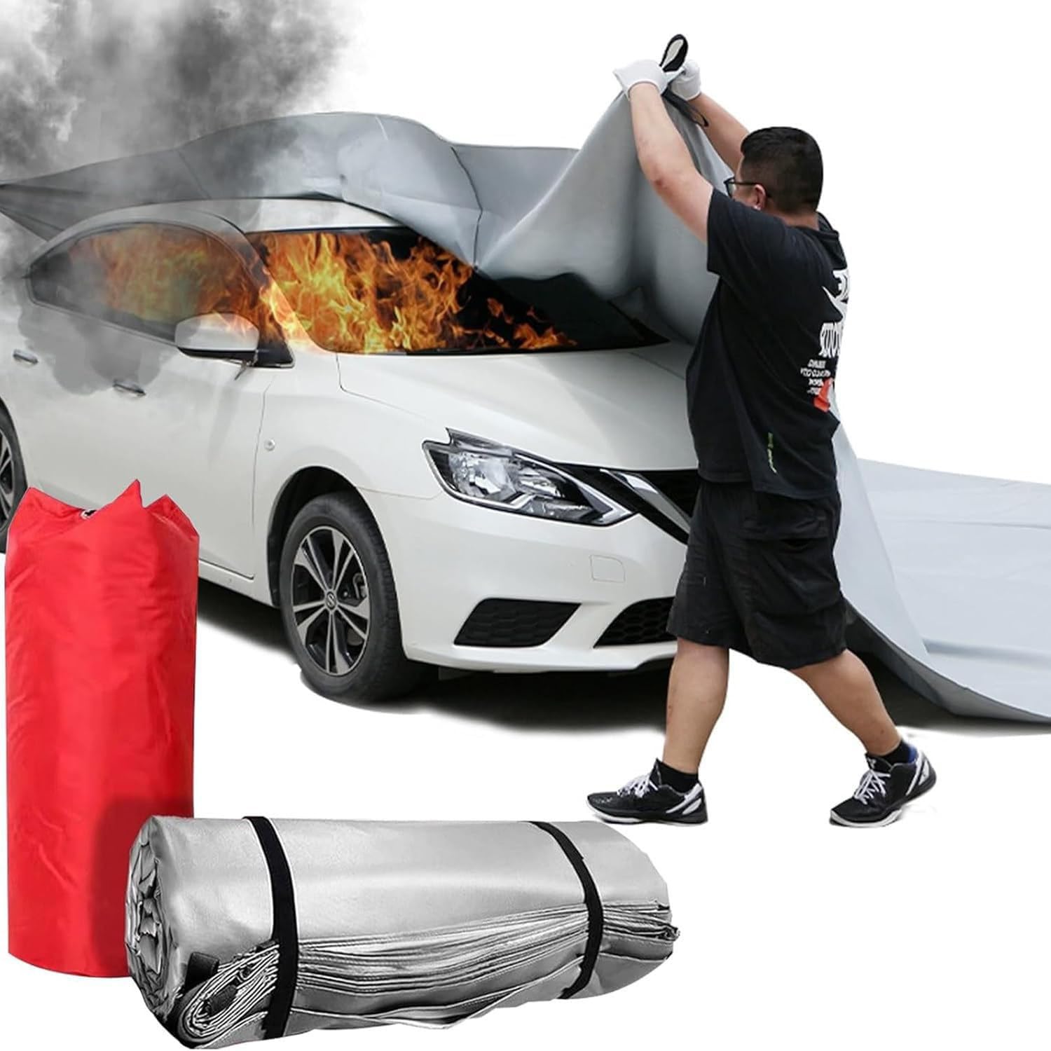 Manta ignífuga de Emergencia Reutilizable para Coche, Mantas extintoras de Primeros Auxilios para vehículos eléctricos/de Gasolina, Manta para Refugio contra Incendios 4x6m