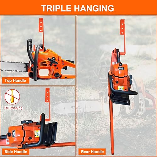Miniatura 3 de Soporte para motosierra 3 en 1 de 10 pulgadas, soporte de pared de motosierra resistente, colgador de sierra de cadena de acero calibre 10 para