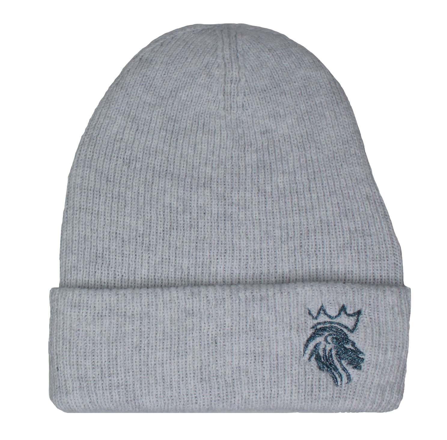 TeddyT's Ladies Lionesses with Crown Sparkle Thread England Embroidered Beanie Hat (UK, Alpha, S, L, Silver Grey)