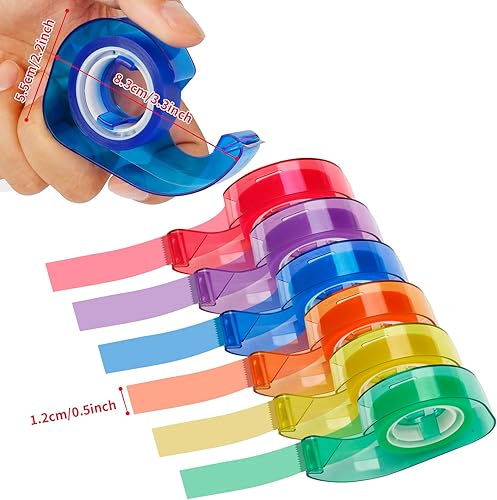 Miniatura 5 de Eagle Dispensador de cinta arcoíris con 6 cintas adhesivas de colores, cinta semitransparente de 1/2 pulgada para oficina, manualidades, escuela