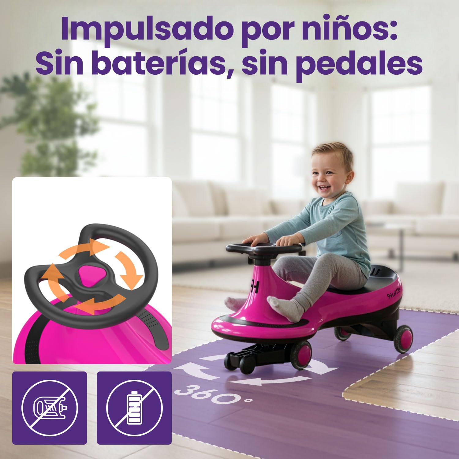 Hurtle Coche correpasillos Tipo Wiggle Coaster Car, Montable para niños sin Pedales ni batería, con Giro y Movimiento, Uso en Interior y Exterior, 2 años en adelante — view 2