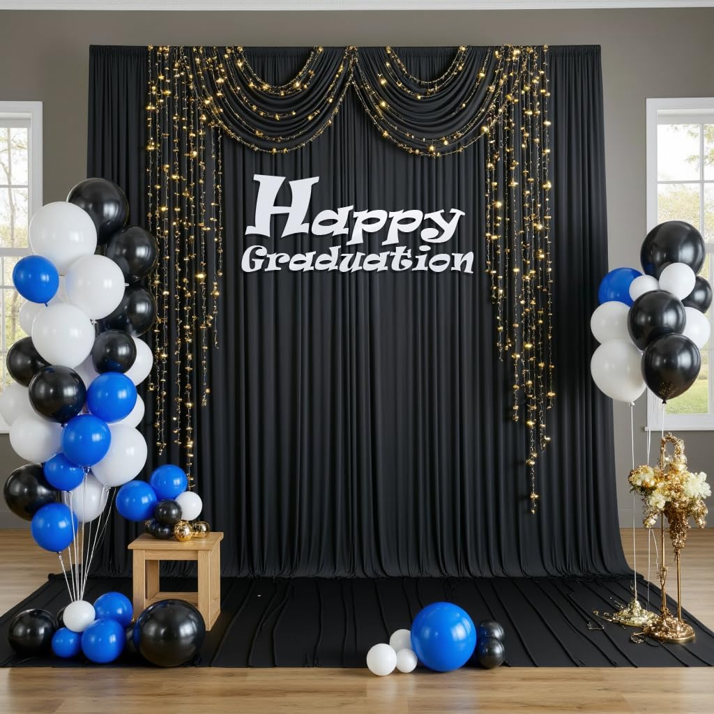 Cortina Negra de Poliéster 3 x 3 m para Telón de Fondo - Decoración para Boda, Fiesta, Cumpleaños, Baby Shower, Bautizo, Despedida de Soltera