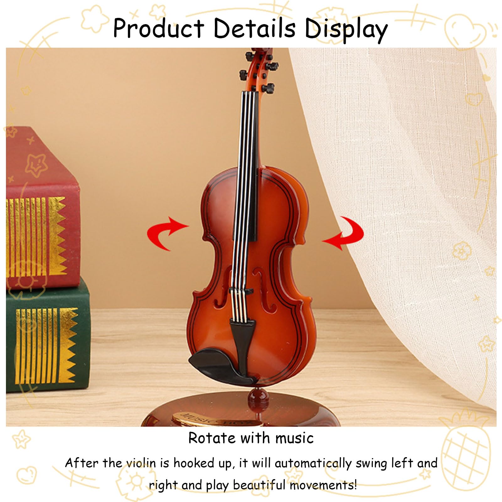 Violin Music Box - Classical Music Box Mini Replica Instrument Crafts Decoration Gift Craft Home Office Ornament