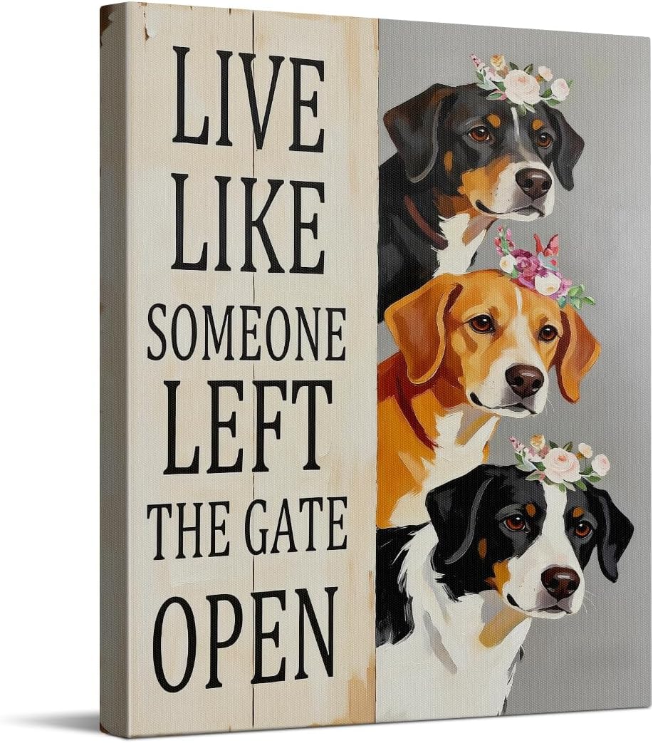 Funny Flower Crown Dogs Rustic Farmhouse Quote Canvas Wall Art 8x10inch