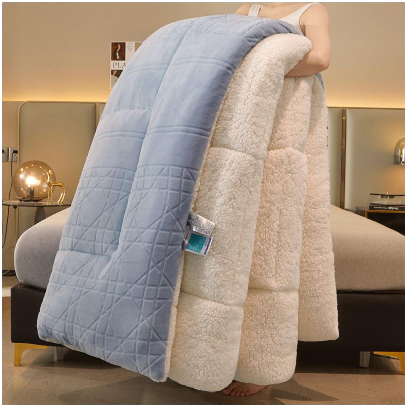 NNSMUN Thickened Super Soft Winter Quilt, Quilted Blanket Lamb Velvet Fabrics, Breathable Warmth Fluffy Plush Double Sided Velvet Blanket, Thickened Warm Gift Quilt (Blue,220x240cm(5kg))