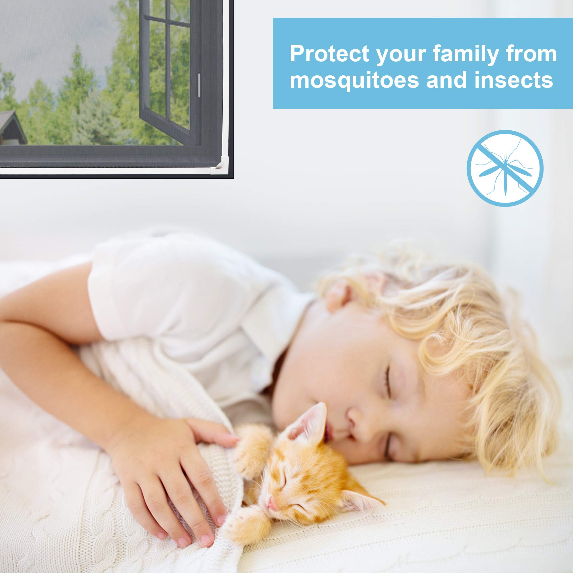 Gimars Mosquitera Ventana Magnética 130x150cm Ajustable Pantilla Mosquitera Ventana de Malla Superfino Tamaño DIY Cortina Mosquitera Cortable con Imanes Contra Insectos para Ventana,Blanco