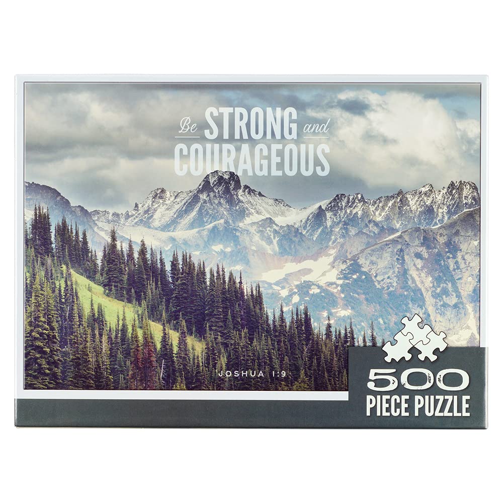 Christian Art Gifts Scenic Mountain Strong and Courageous Joshua 1:9 Bible Verse 500 Piece Jigsaw Puzzle for Adults Indoor Family Activity