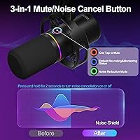 Vista 2 de Kit de micrófono dinámico XLR/USB, micrófono de podcast con brazo para transmisión, micrófono para juegos con función de silencio y cancelación
