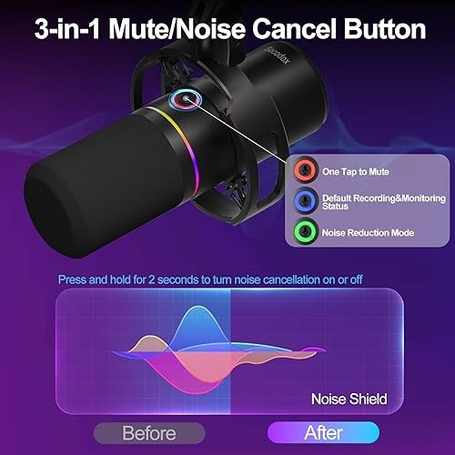 Miniatura 2 de Kit de micrófono dinámico XLRUSB, micrófono de podcast con brazo para transmisión, micrófono para juegos con función de silencio y cancelación de