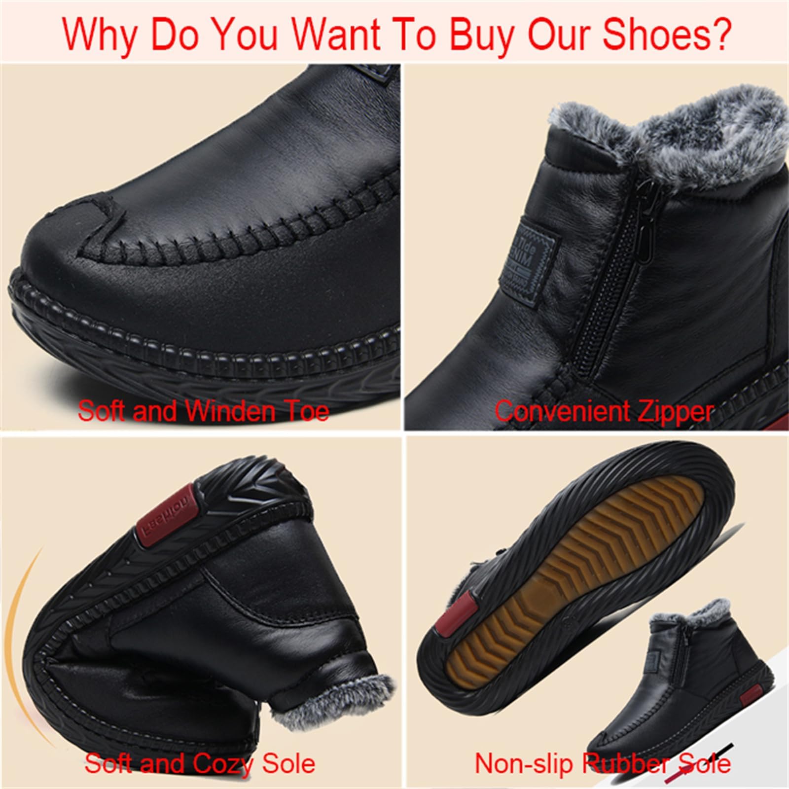 Bottes de neige chaudes et épaisses en polaire pour femme - Imperméables et antidérapantes - En cuir de coton - Large largeur - Pour femme