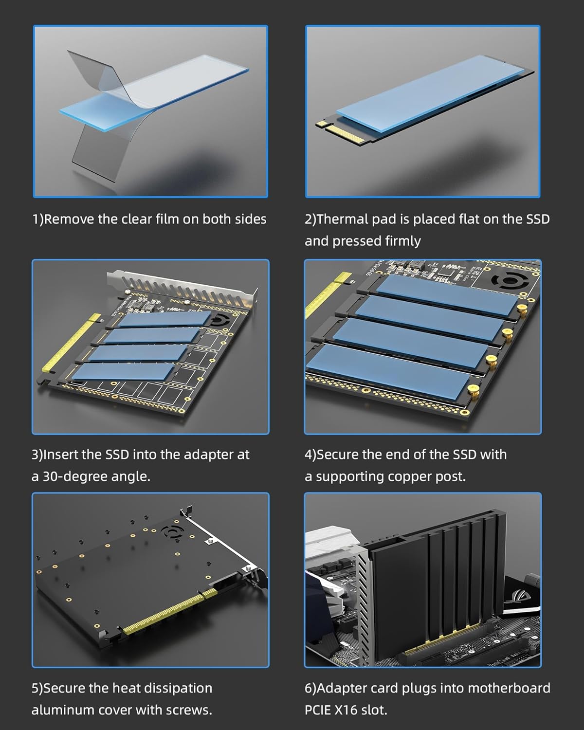 GLOTRENDS PA54 Quad M.2 NVMe to PCIe 5.0 X16 Adapter, Up to 512 Gbps for AMD and Intel Platform RAID Function, Support 2280/2230 Size (PCIe Bifurcation Motherboard is Required)