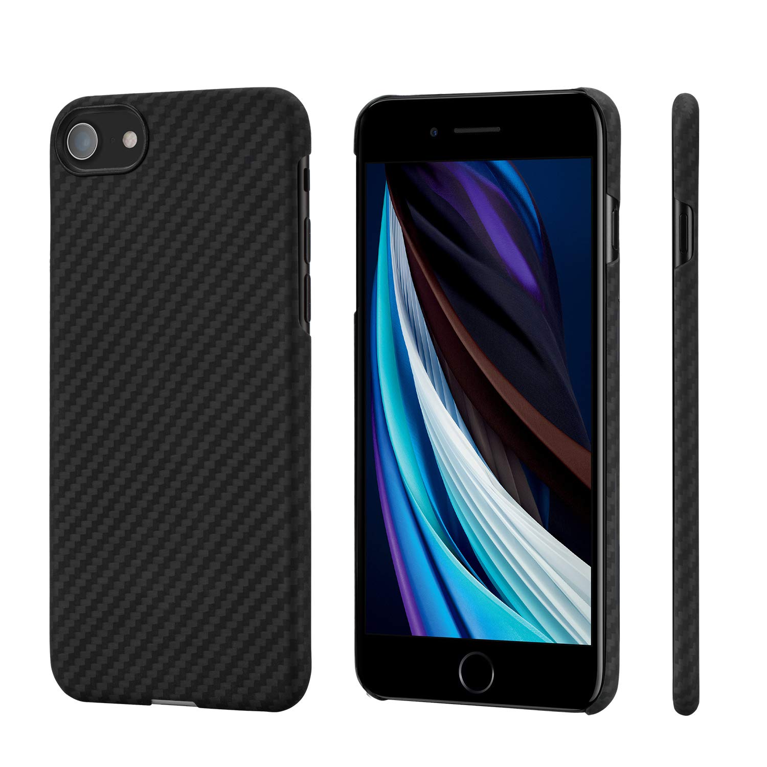 PITAKA Aramid Fiber Phone Case for iPhone SE [MagEZ Case] Minimalist Body Armor Material Snag-on Fit Cover-Black/Grey(Twill)