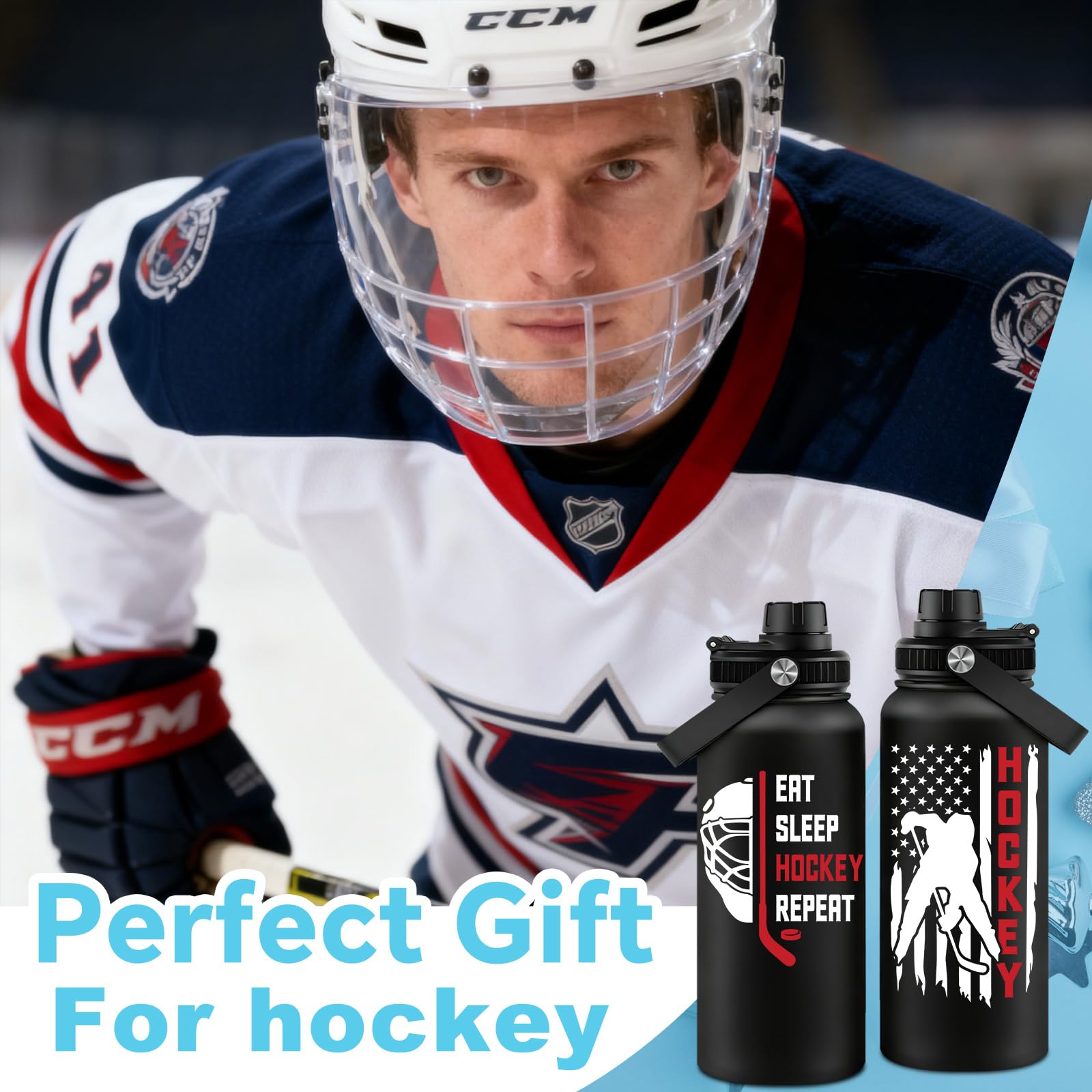 Fufandi Hockey Gifts for Men - Hockey Mom Gifts, Gift Hockey Player for Men Boy - Hockey Lover Sports Love Travel Water Bottle 32oz
