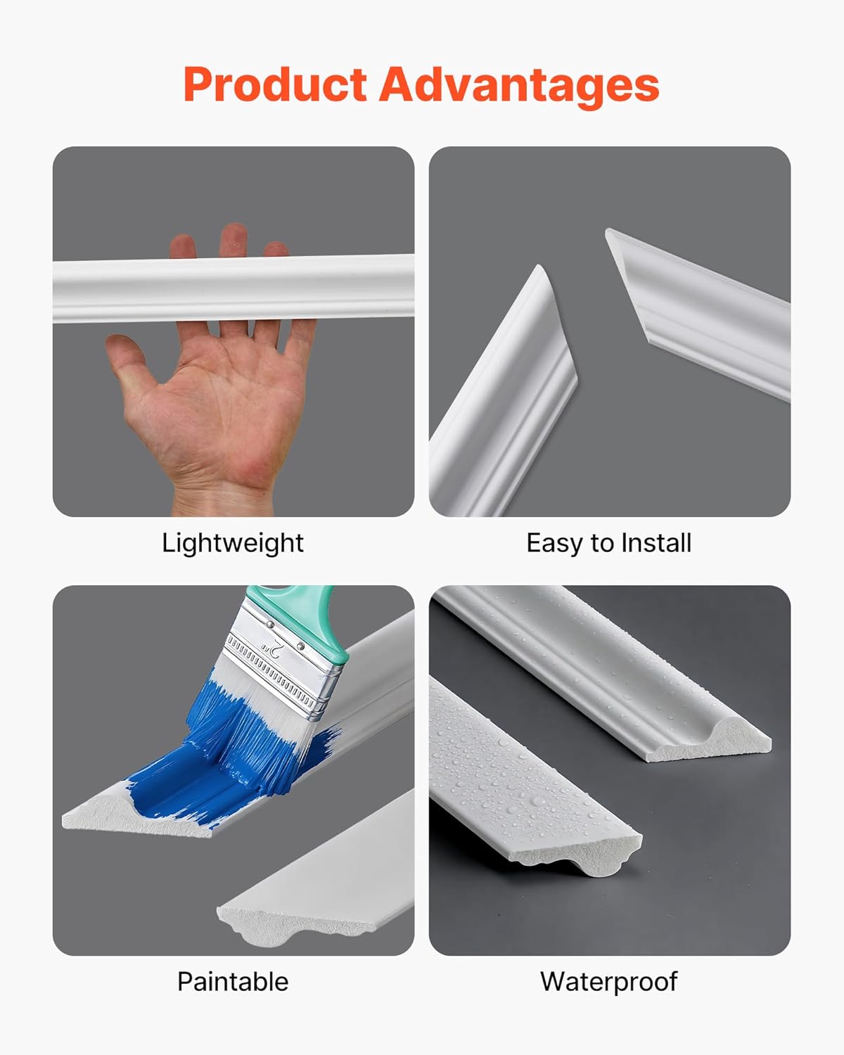 VEVOR Wall Molding 3 Pack, Wainscoting Panels Kit with Dual-Line Wide & Narrow Profile, Lightweight Paintable Polystyrene, Easy to Install Accent Wall Trim for Interior Living Room, Bedroom,White