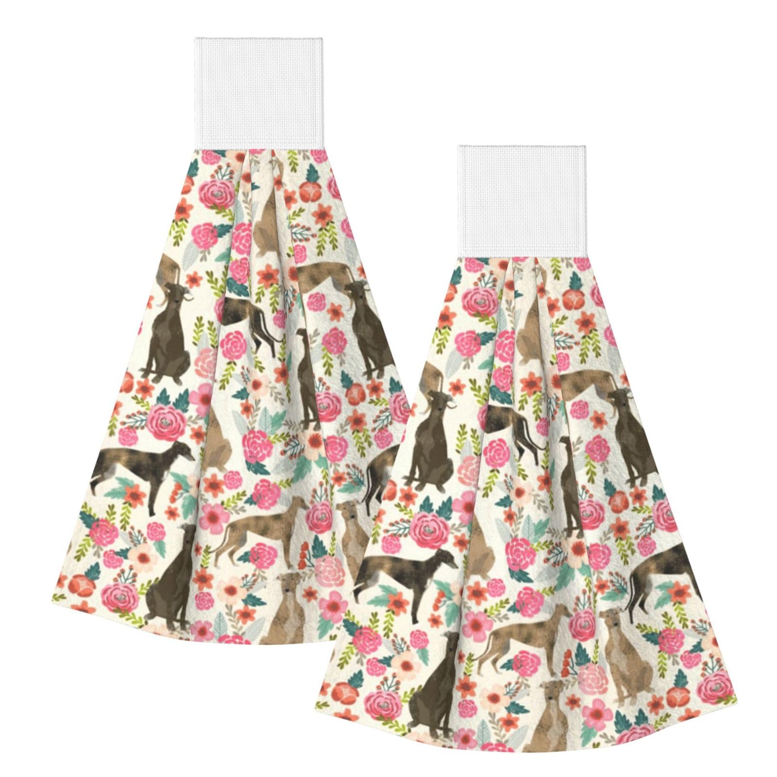 DOPKLNA Greyhound Dog Printed, 2 Pcs Hanging Coral Fiber Hand Towels for Bathroom, Absorbent Kitchen Towels