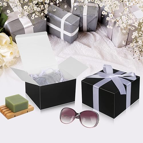 Vista 97 de Cotopher - 100 unidades de cajas de regalo de boda. Cajas de regalo de papel de 7.6 x 7.6 x 7.6 cm. Cajas pequeñas de regalo con cintas. Cajas marino