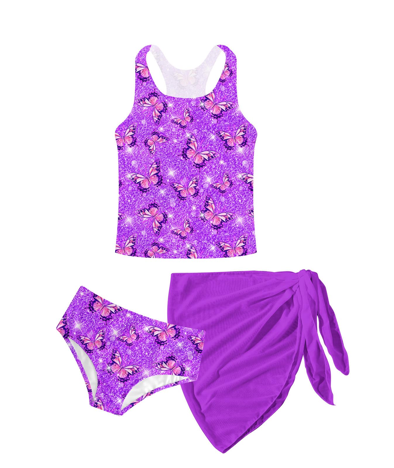 kids4ever Bikini Mädchen 3-Teil-Sets Tankini für Kinder Sommer Hawaii Bademode Bikinis für Teenager Oberteil mit Bikinihose Rock Mode Schöne für 8-14 Jahre