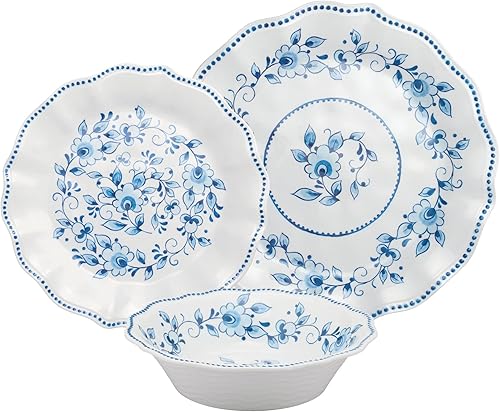 Miniatura 48 de UP ware Campanula - Juego de vajilla de melamina de 12 piezas, juego de platos para exteriores, juegos de platos y cuencos, servicio para 4, azul