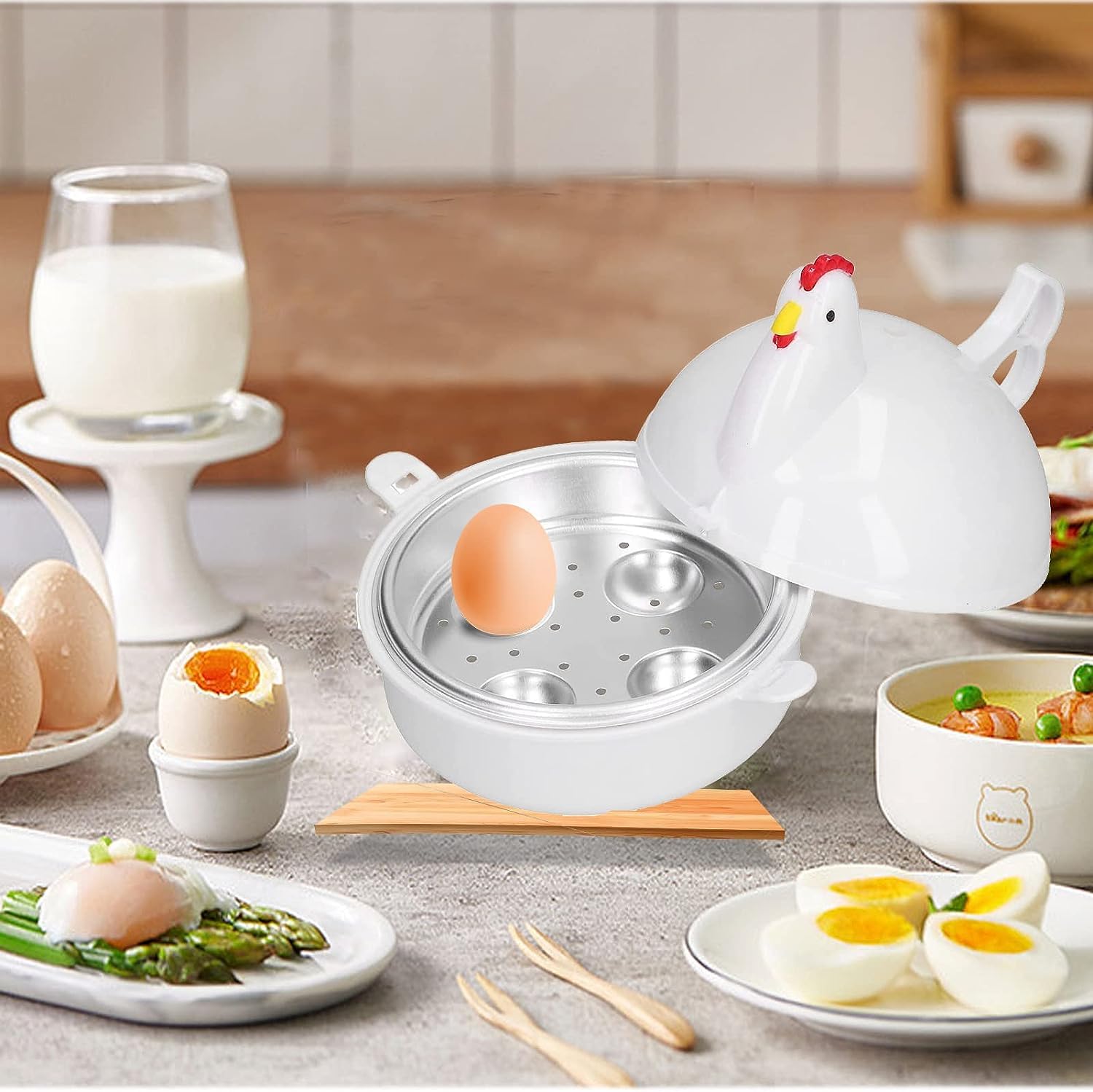 Cuociuova Microonde 4 Uova TOWEBOORY - Bollitore A Vapore In PP E Alluminio Per Colazione Rapida