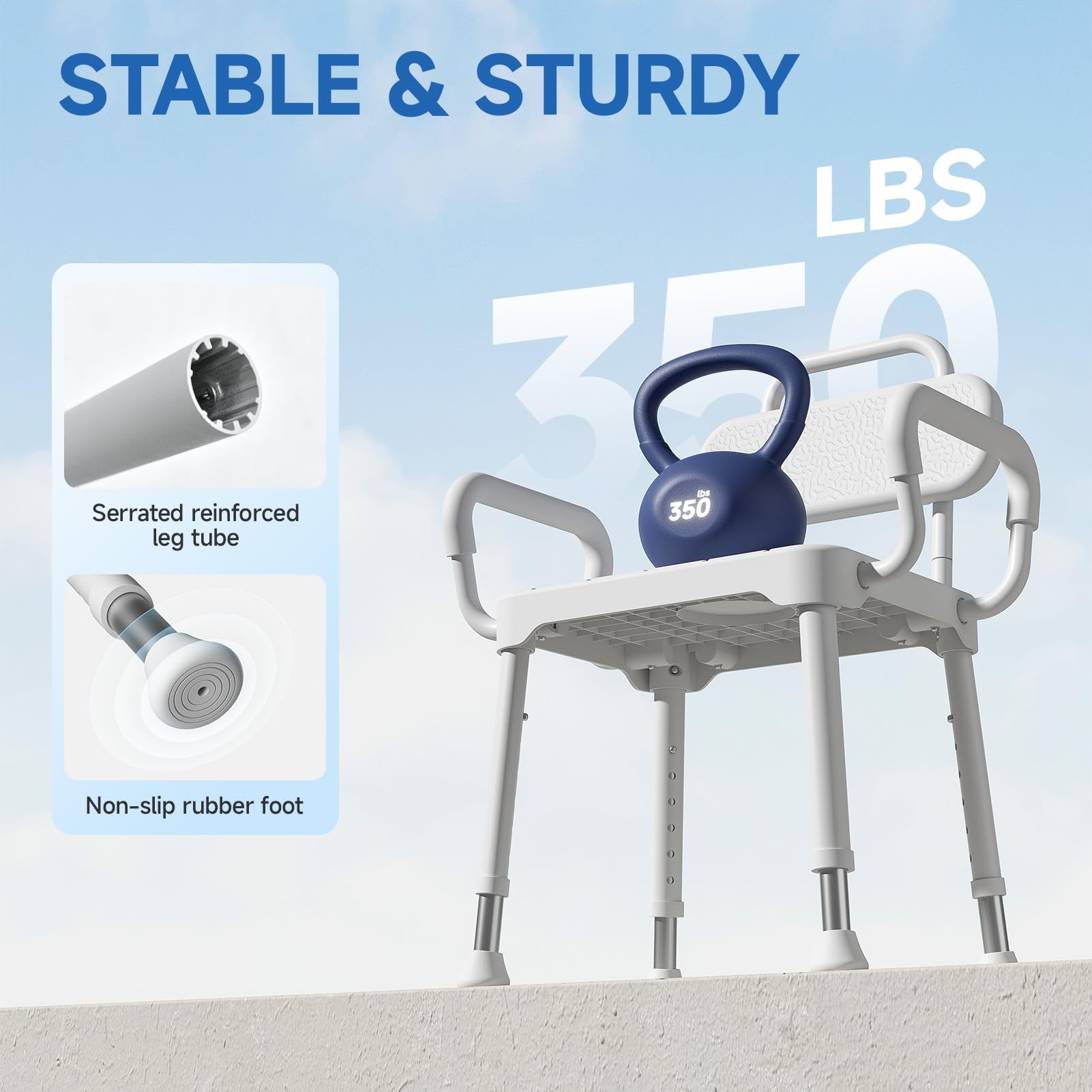 Loyoda Sedia da bagno/doccia leggera in alluminio, sicura, antiscivolo ed elegante