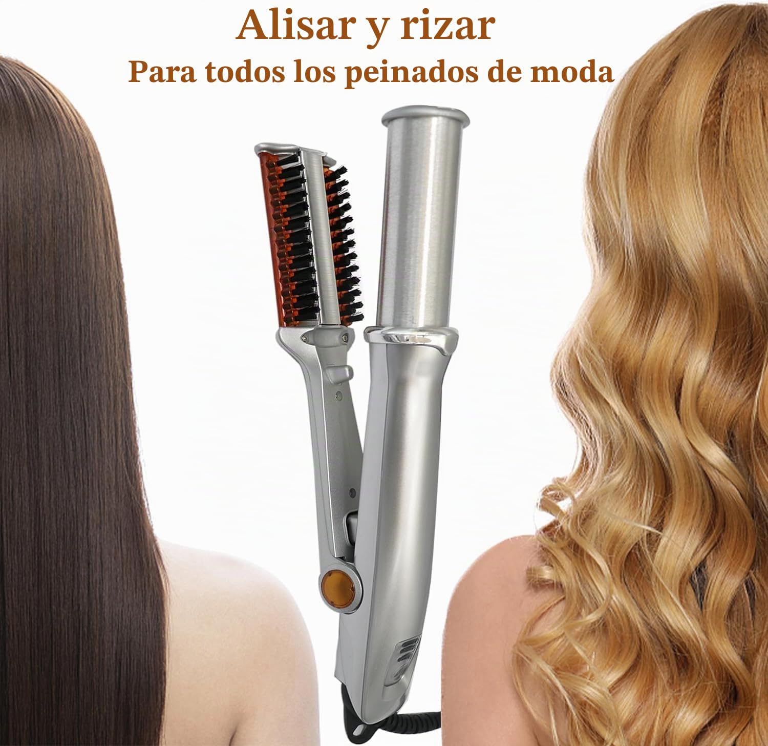 Rizador giratorio 2 en 1 de calor rápido PTC alisador y rizador de cabello