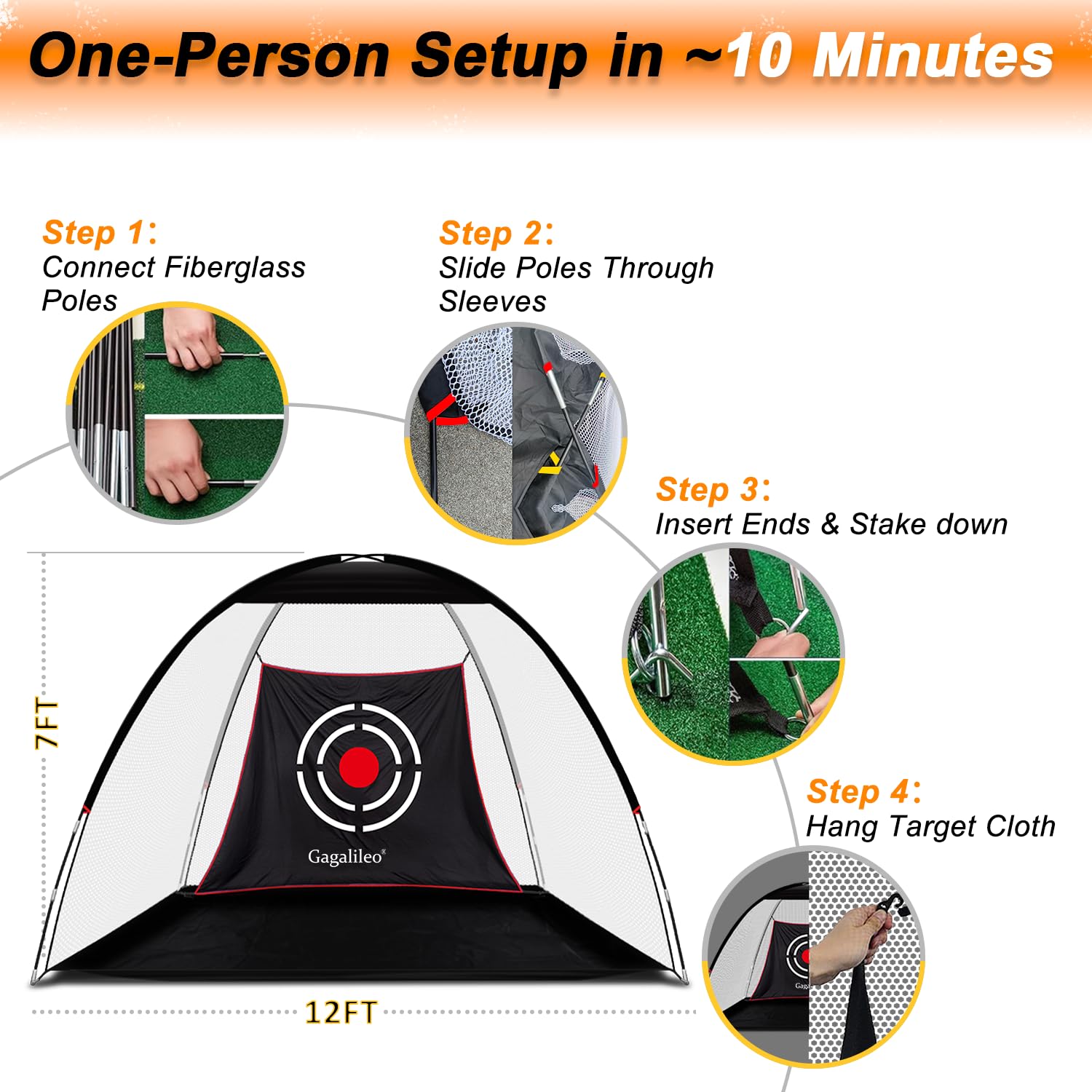 Gagalileo Filet de golf pour entraînement dans le jardin : filet de frappe avec tapis et cible – Entraînement pour la conduite, le swing, le golf, cadeau pour papa, mari, homme