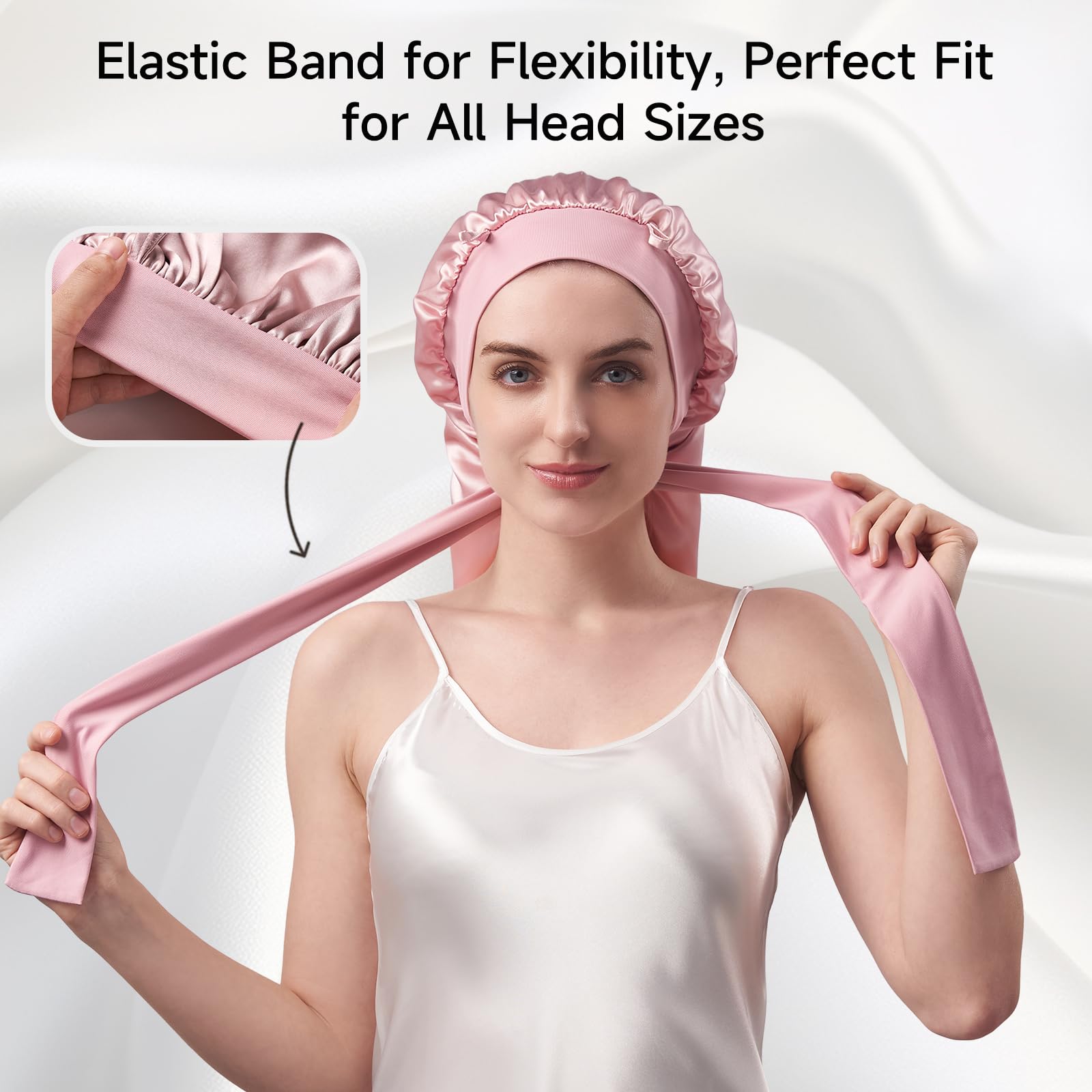 Umisleep 22 Momme 100% Seda de Morera, Gorro de Dormir de Doble Cara, Suave Gorro de Noche para Cabello voluminoso, Transpirable, Banda Ancha Ajustable