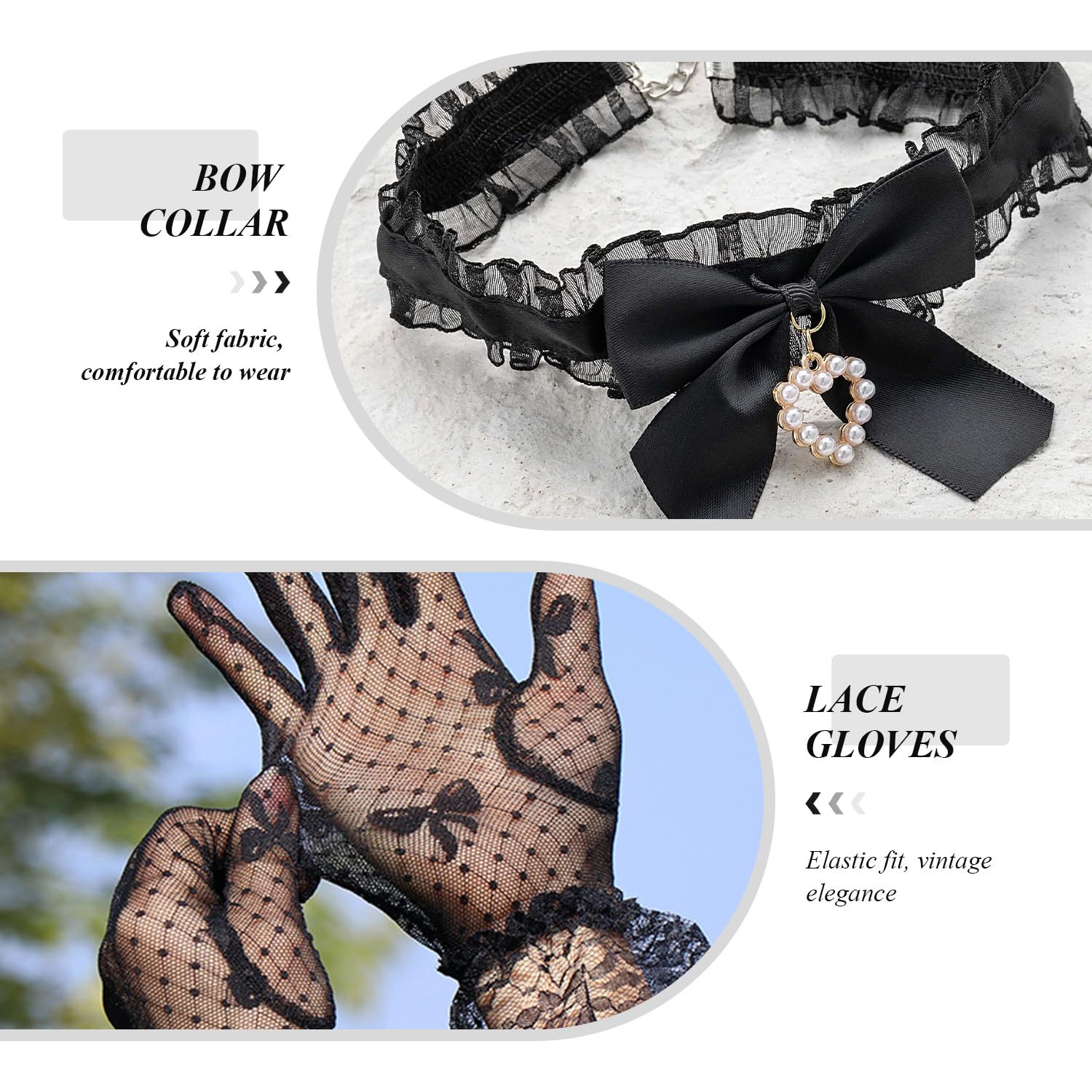 1 Pair Of Lace Bow Gloves And 1 Collar, Retro Ele Style, Dinner Party Accessories, Suitable For Women'S Dress Matching, Prom Dress Up - Image 3