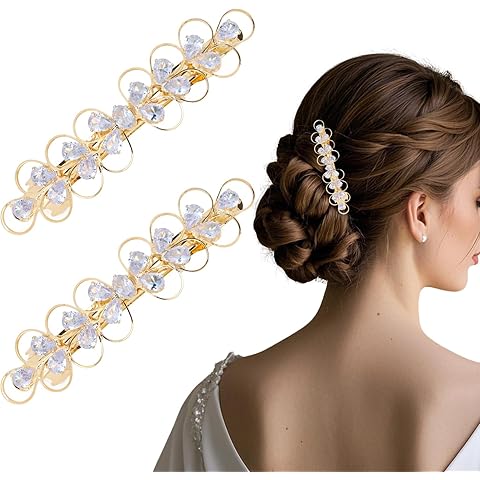 AMCAMI 2PCS Rhinestone Hair Clips,Gold Wedding Hair Clips For Women,Fancy Gold Hair Barrettes For Bridal Bridesmaid Prom