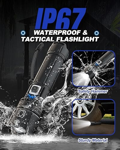 Miniatura 7 de Victoper Linterna recargable, linternas súper brillantes de alto lúmenes, 5 modos XHP 70.2 impermeable de alta potencia LED luz táctica de flash