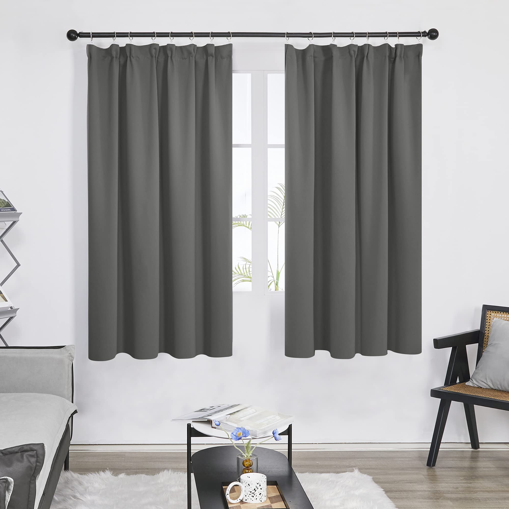 Deconovo Super Soft Pencil Pleat Grey Curtains Bedroom, Thermal Insulated Energy Saving Blackout Curtains - Image 2