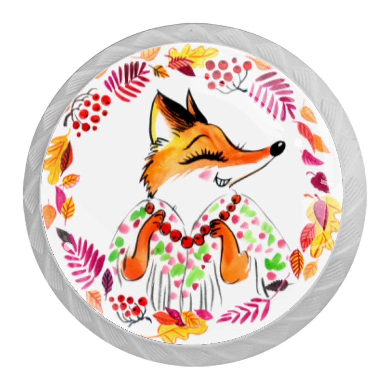 Tqmspg 4 Pieces Drawer Pulls Floral Fox Door Knobs Dresser Handles for Kitchen Wardrobe Cupboard Hardware Furniture