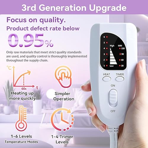Miniatura 9 de Actualización 2024 Almohadilla térmica para calambres de cuello, espalda, dolor de calefacción rápida, tela más suave lavable a máquina con ajustes